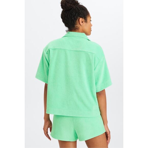 Fabletics Island Terry Boxy Button Up Size M NWT - Picture 2 of 9